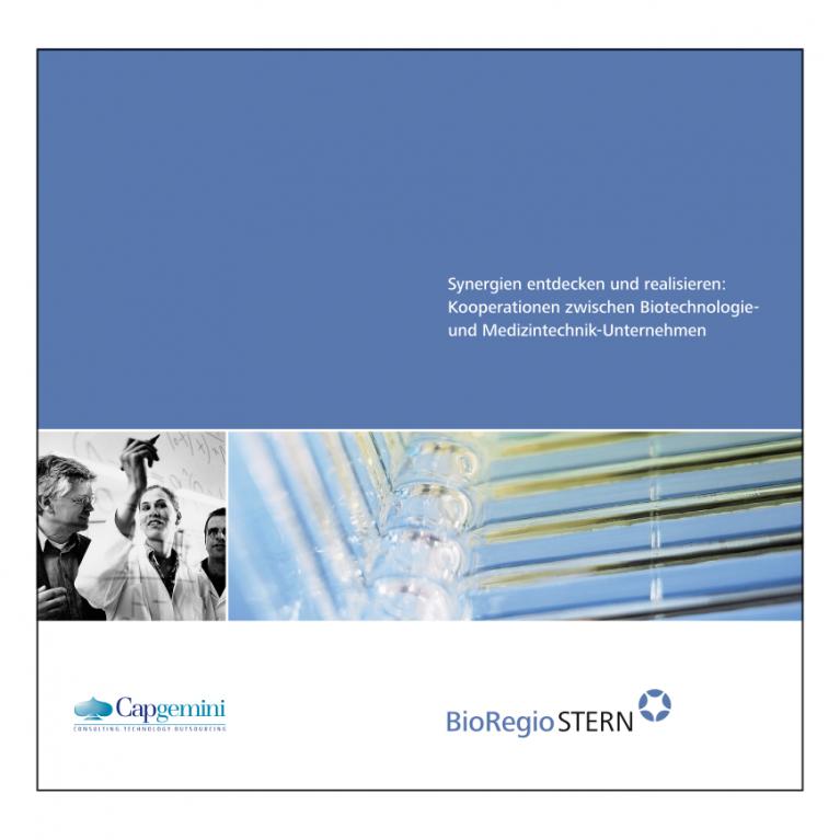 Cover der Broschüre Synergien entdecken und realisieren: Kooperationen zwischen Biotechnologie- und Medizintechnik-Unternehmen