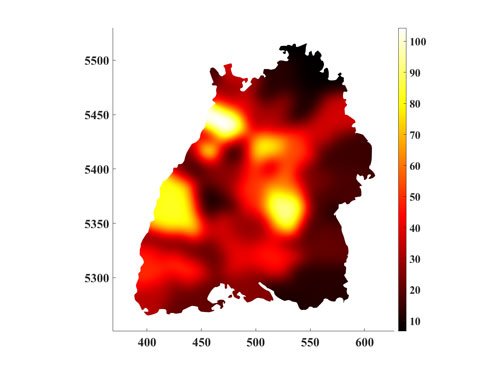 Eine Landkarte von Baden-Württemberg ist in verschiedenen Farben eingefärbt.