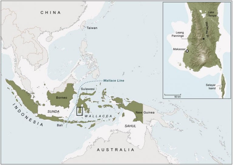 Die indonesische Insel Sluawesi auf einer Landkarte