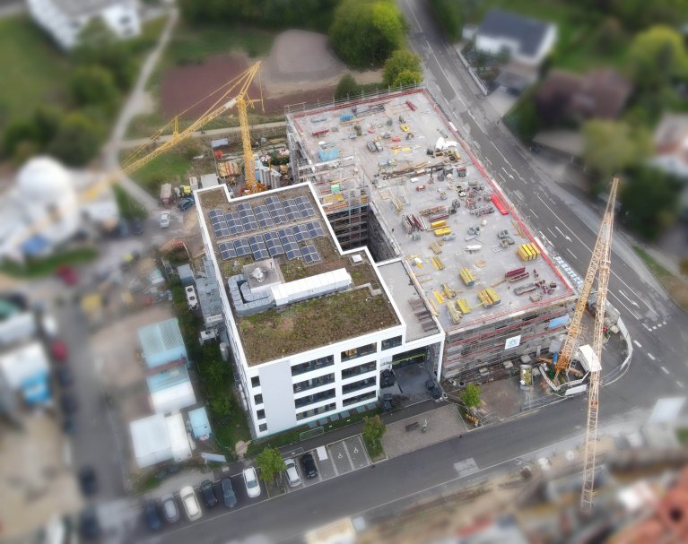 Luftaufnahme zu dem Erweiterungsbau im Technologiepark Tübingen