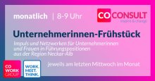 Informationsbild zu dem Unternehmerinnen-Frühstück von der Coworkgroup mit Angaben zum Veranstaltungszeitraum